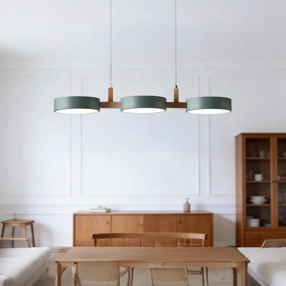 Wielopunktowa lampa wisząca LED | Designerska lampa sufitowa z drewna i metalu do kuchni oraz jadalni