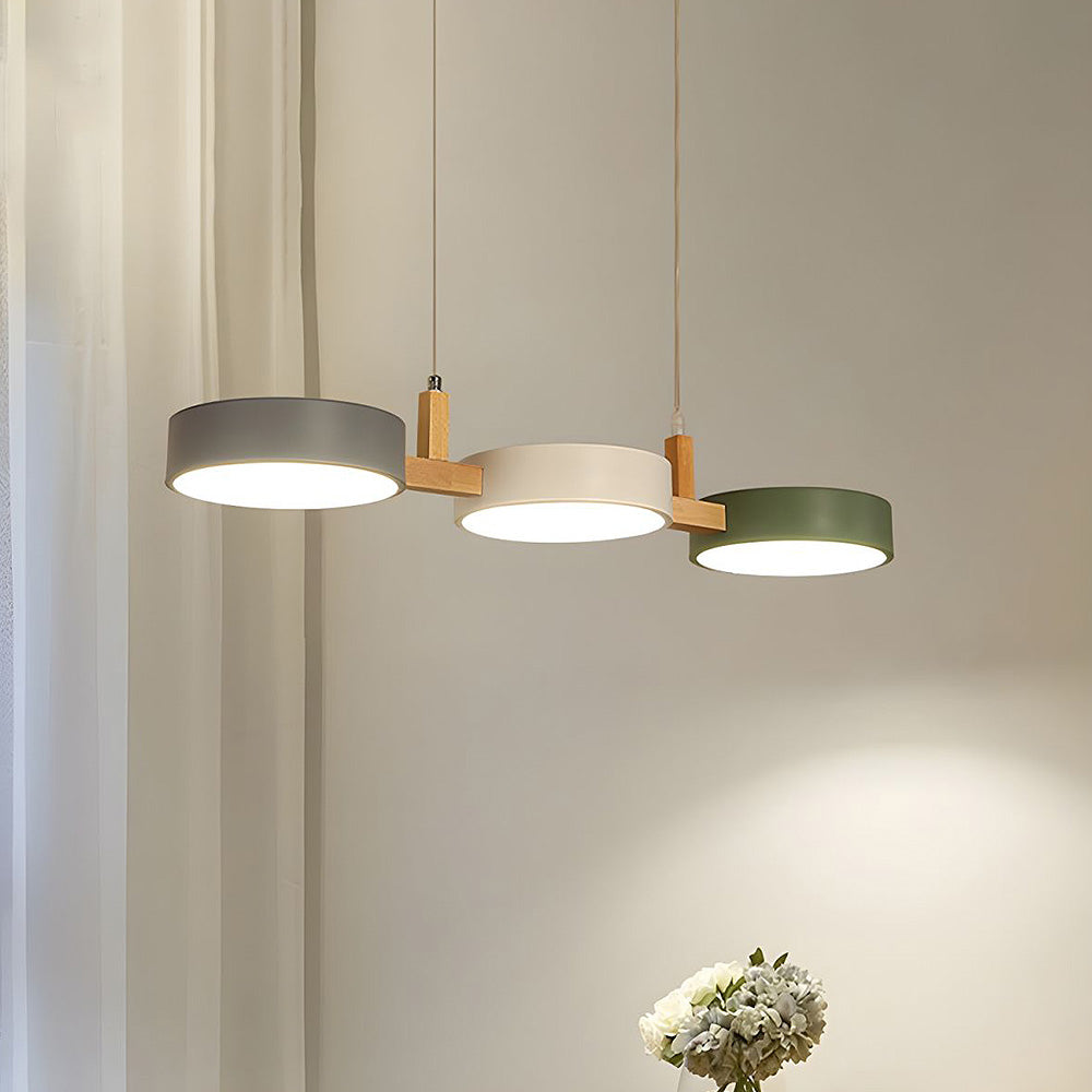 Wielopunktowa lampa wisząca LED | Designerska lampa sufitowa z drewna i metalu do kuchni oraz jadalni