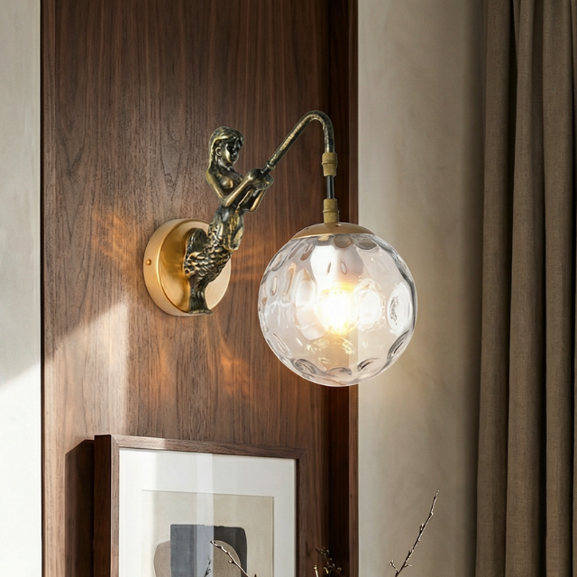Artistic Mermaid Wall Sconce | Sculptural Glass Shade Wall Light for Cozy Ambiance