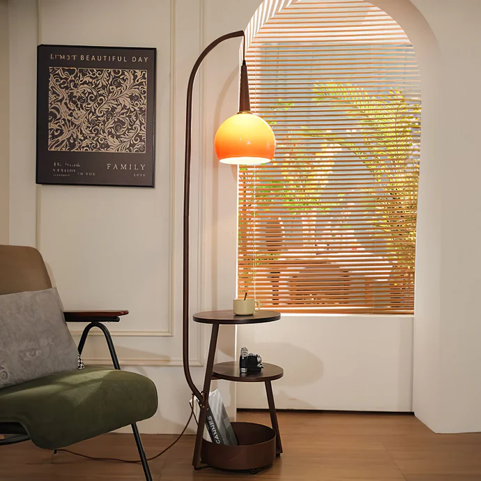 Bedside | Lampa Podłogowa ze Stolikiem – Designerska Lampa do Salonu i Sypialni