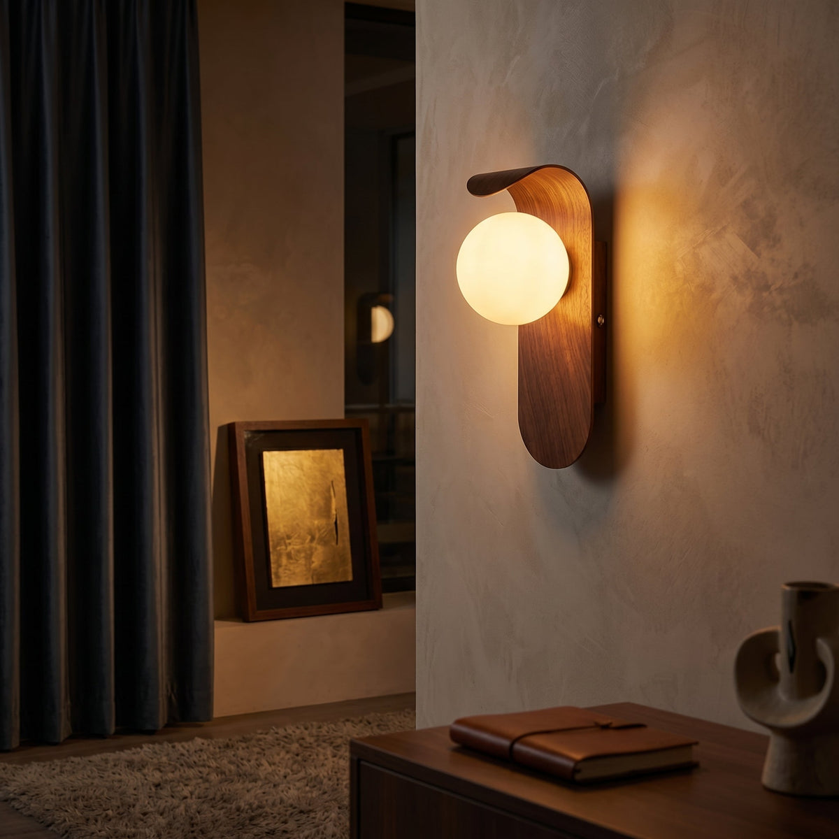 Carlyle Nordic Wall Sconce | Frosted Globe LED Light with Wood Finish