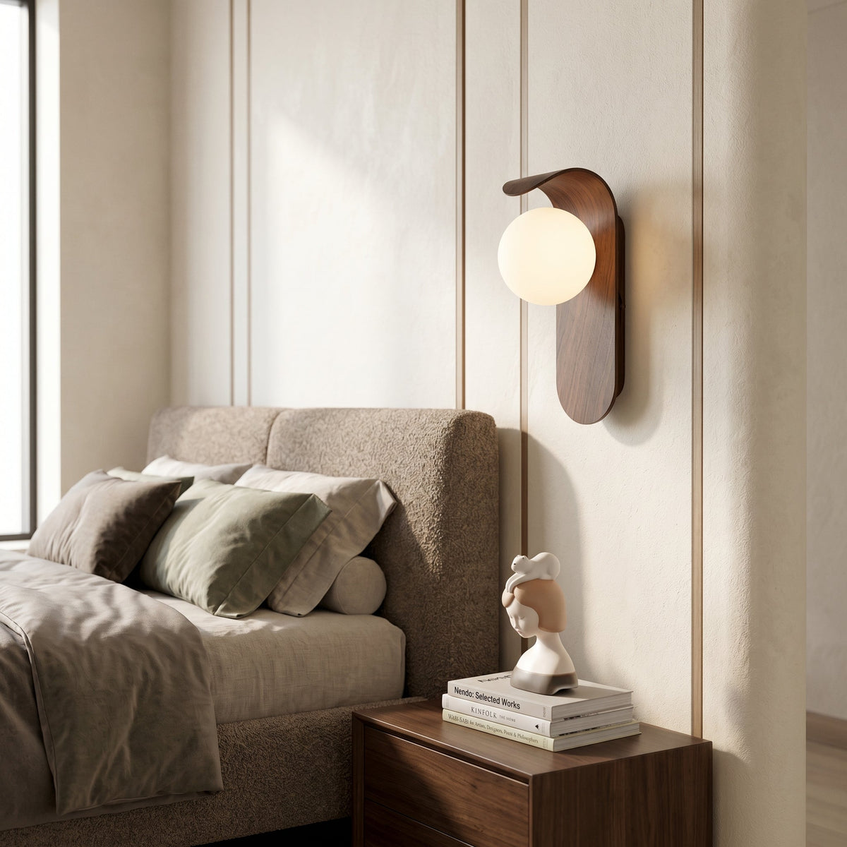 Carlyle Nordic Wall Sconce | Frosted Globe LED Light with Wood Finish