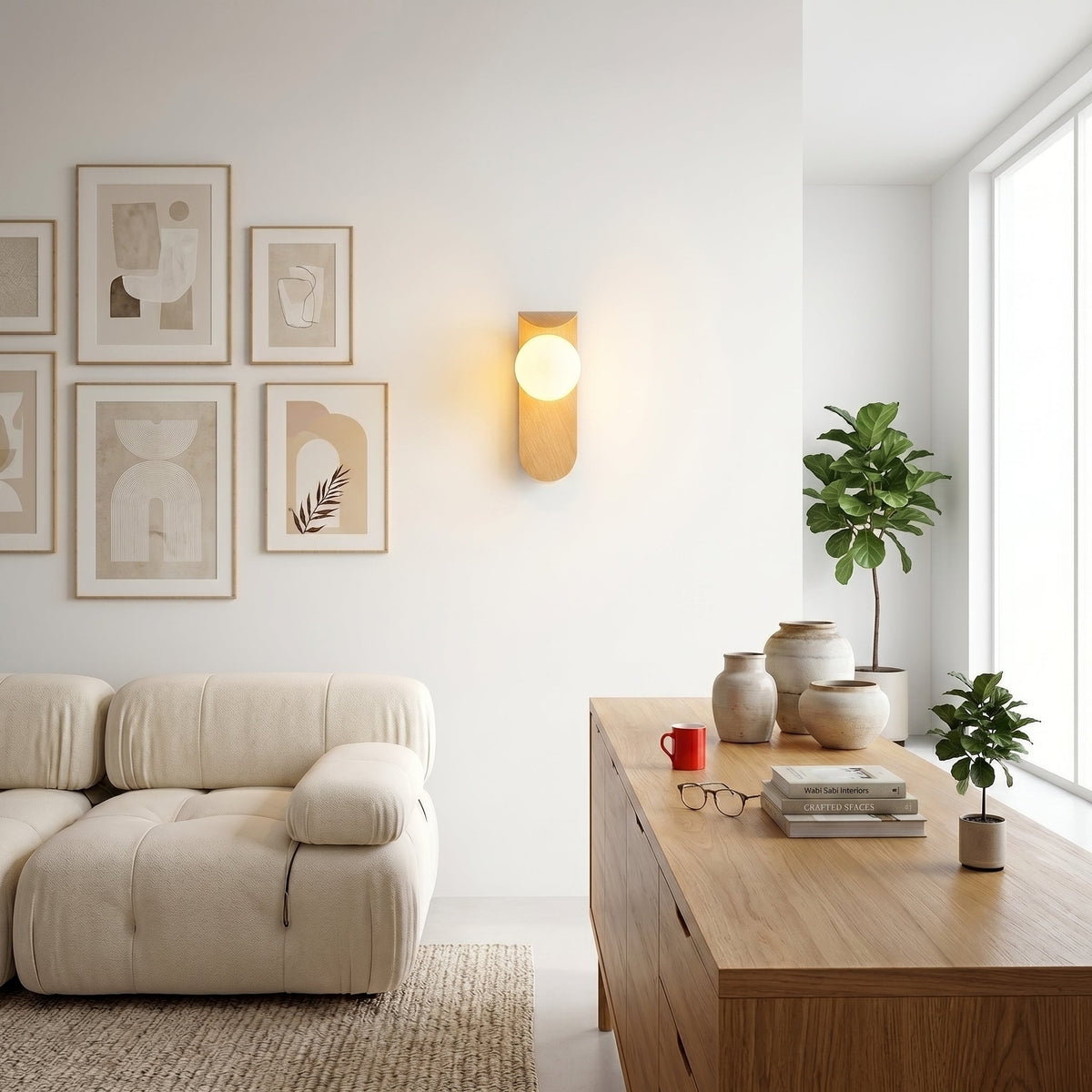 Carlyle Nordic Wall Sconce | Frosted Globe LED Light with Wood Finish