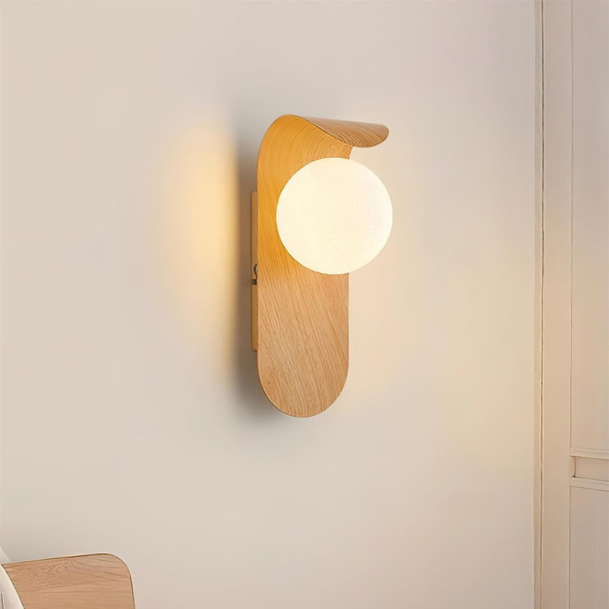 Carlyle Nordic Wall Sconce | Frosted Globe LED Light with Wood Finish