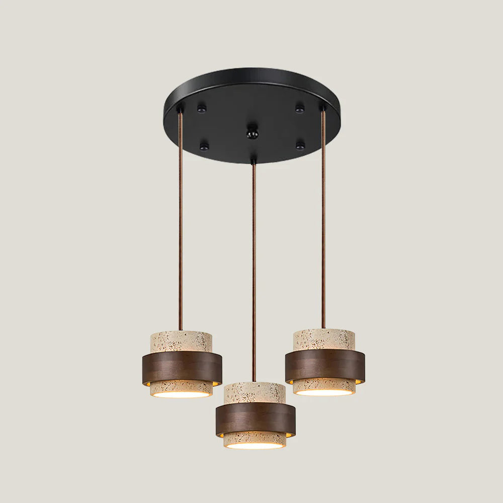 Lampa wisząca Cole z trawertynu | Designerska lampa sufitowa z naturalnego kamienia i drewna do salonu oraz jadalni
