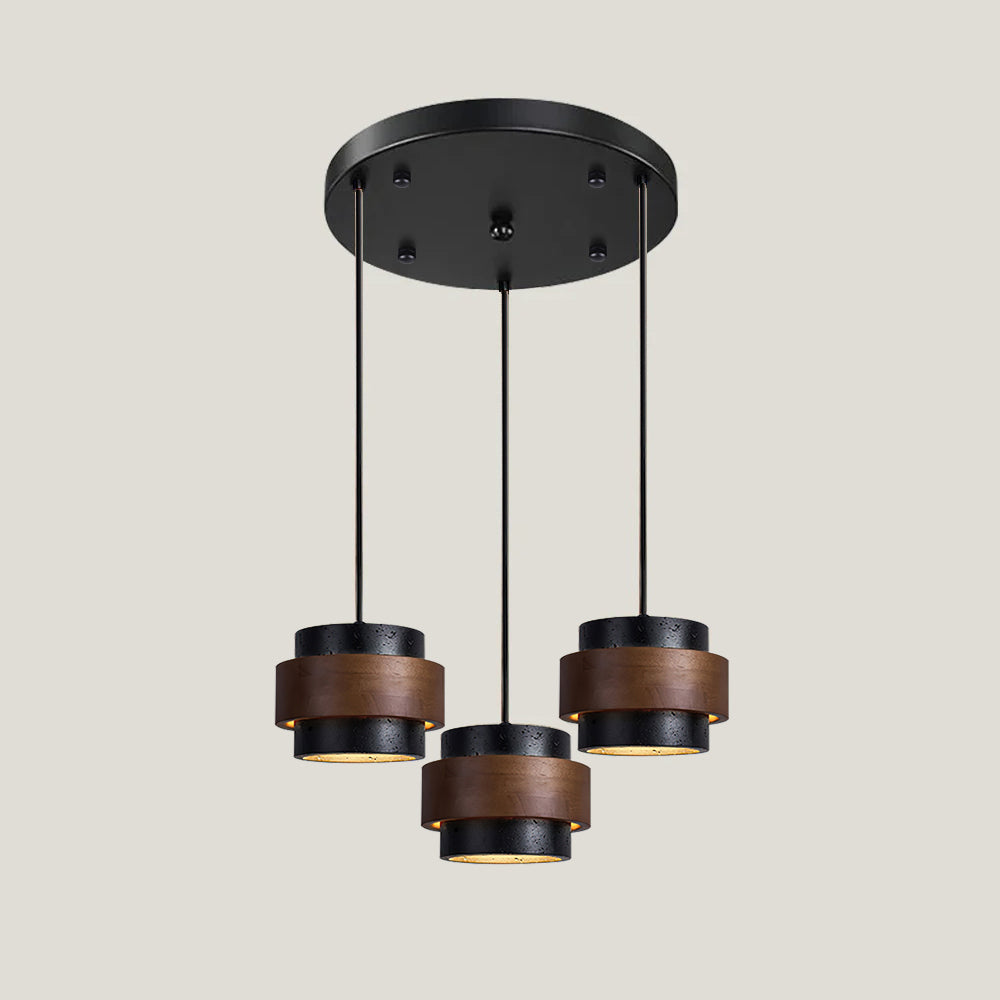 Lampa wisząca Cole z trawertynu | Designerska lampa sufitowa z naturalnego kamienia i drewna do salonu oraz jadalni