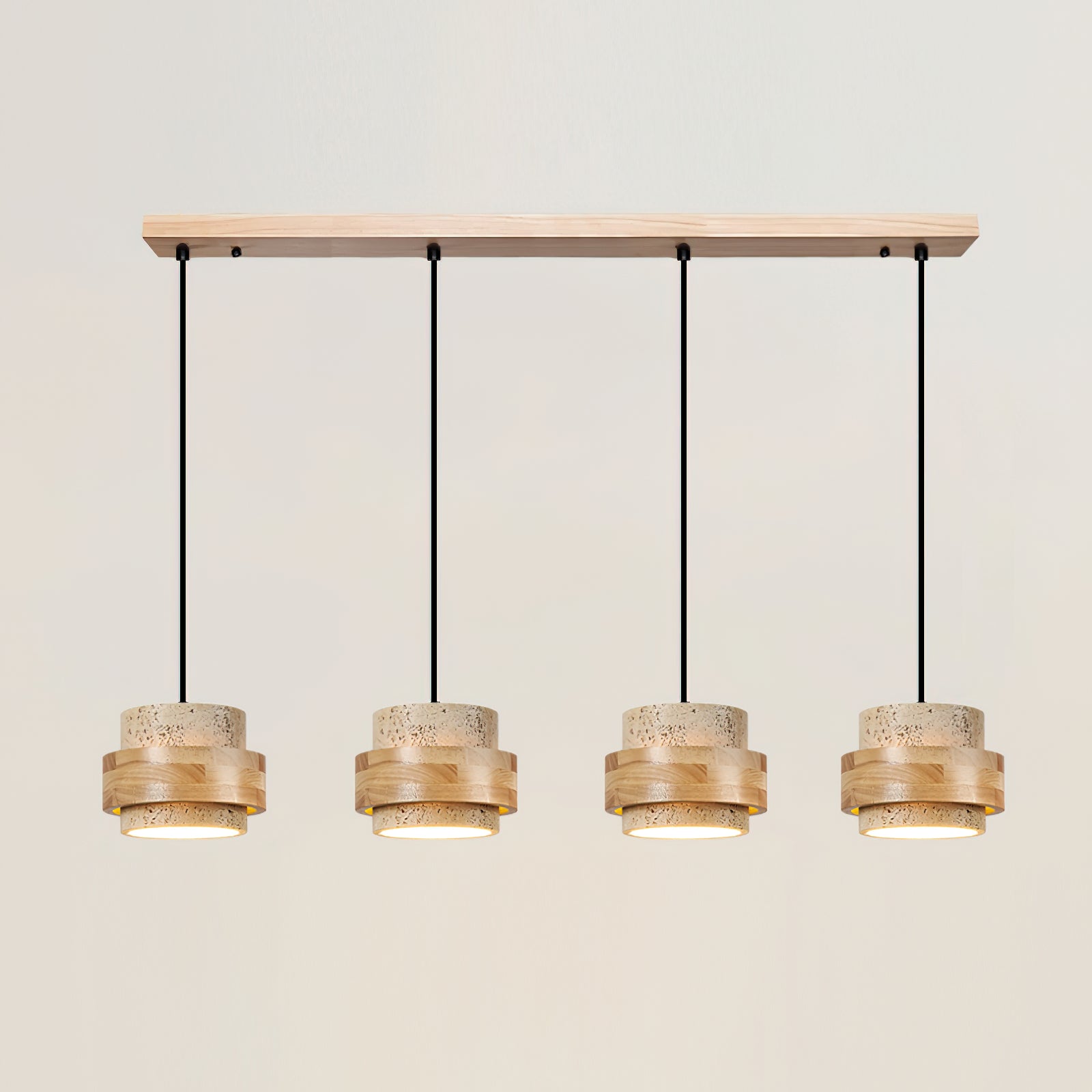 Lampa wisząca Cole z trawertynu | Designerska lampa sufitowa z naturalnego kamienia i drewna do salonu oraz jadalni
