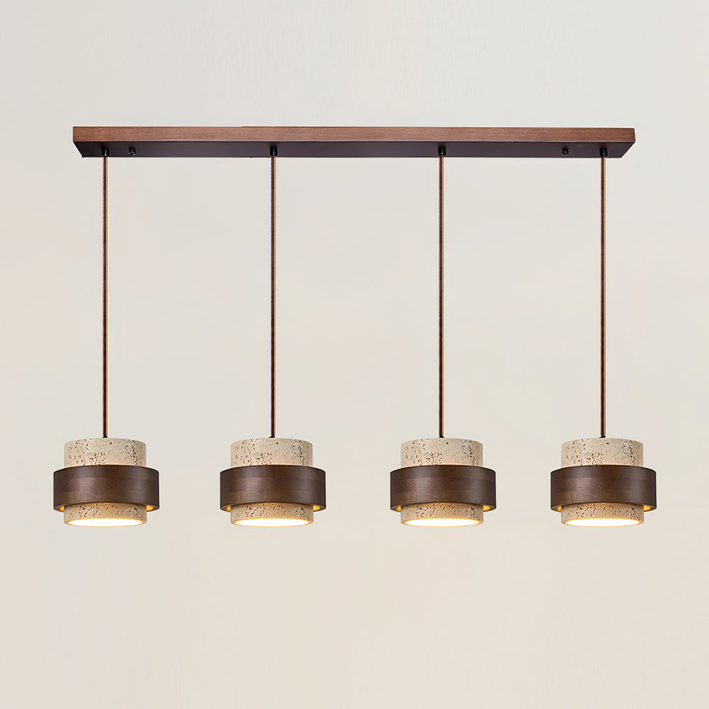 Lampa wisząca Cole z trawertynu | Designerska lampa sufitowa z naturalnego kamienia i drewna do salonu oraz jadalni