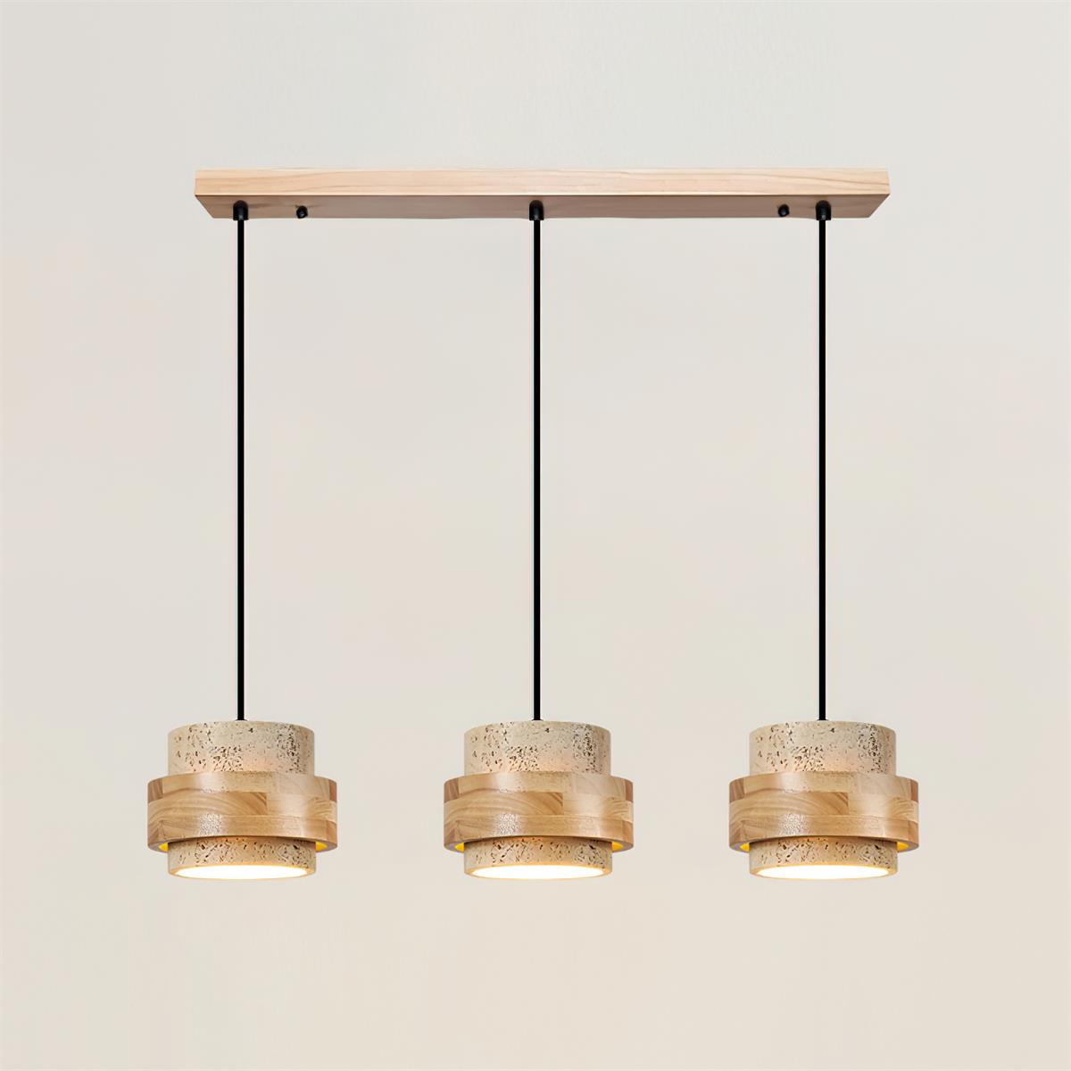 Lampa wisząca Cole z trawertynu | Designerska lampa sufitowa z naturalnego kamienia i drewna do salonu oraz jadalni