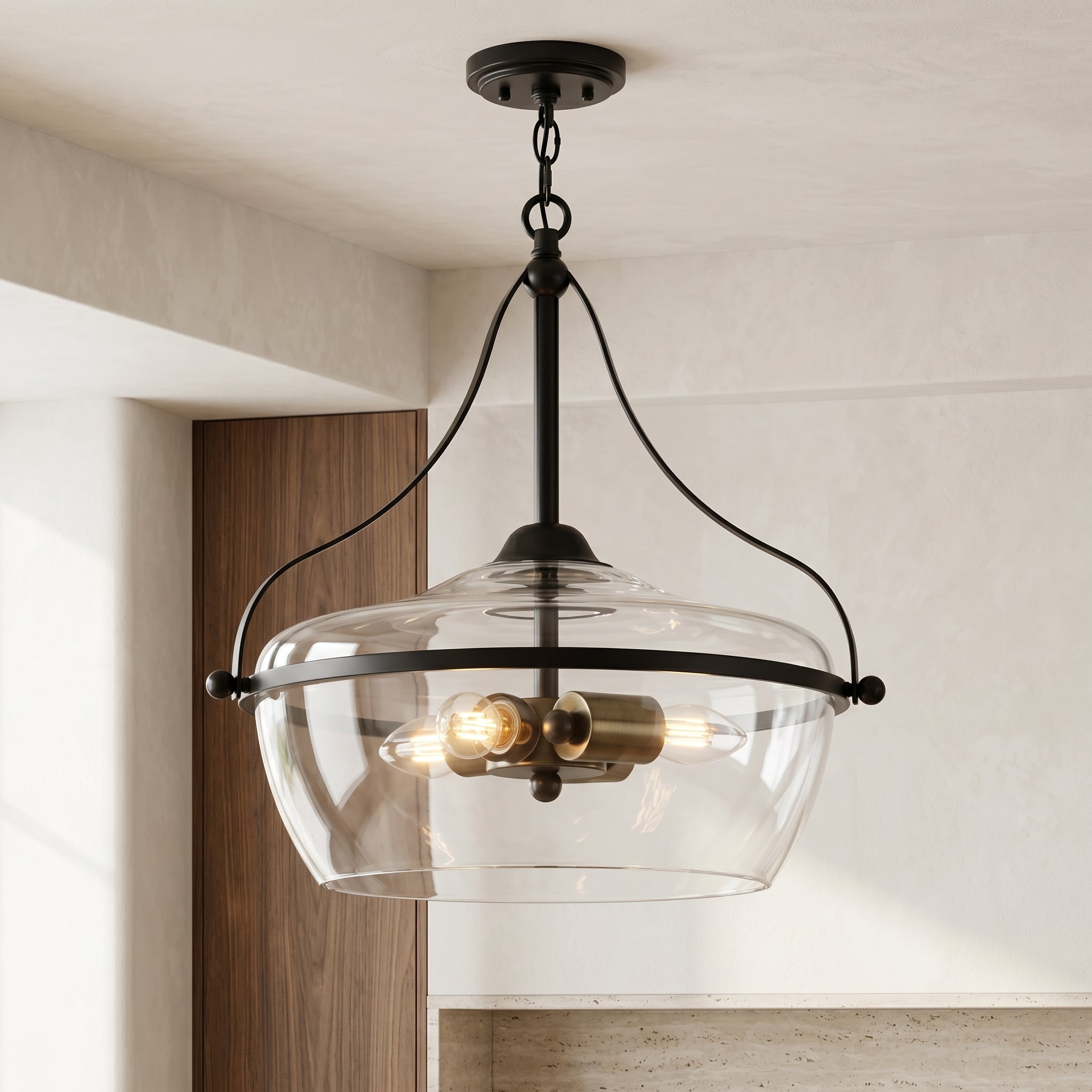 Lampa wisząca Eira ze szkła | Designerska lampa sufitowa industrialna z 3 kloszami do kuchni i jadalni