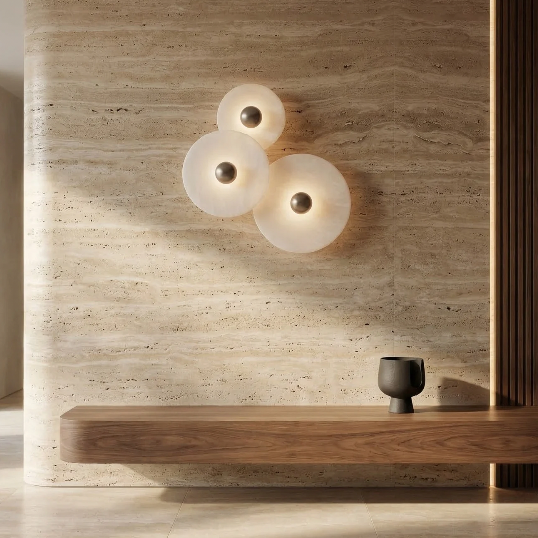 Elegant Alabaster Wall Lamp | Round Natural Stone Sconce with Soft Diffused Light