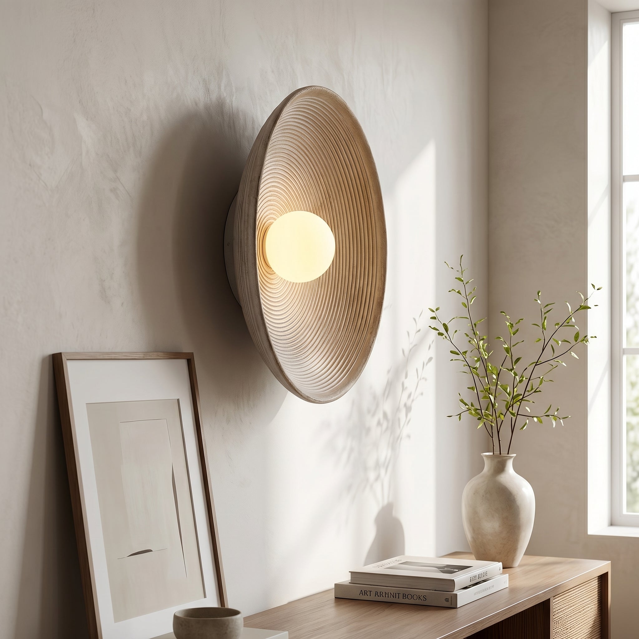 Elegant Ceramic Round Wall Lamp | Minimalist Japandi LED Sconce
