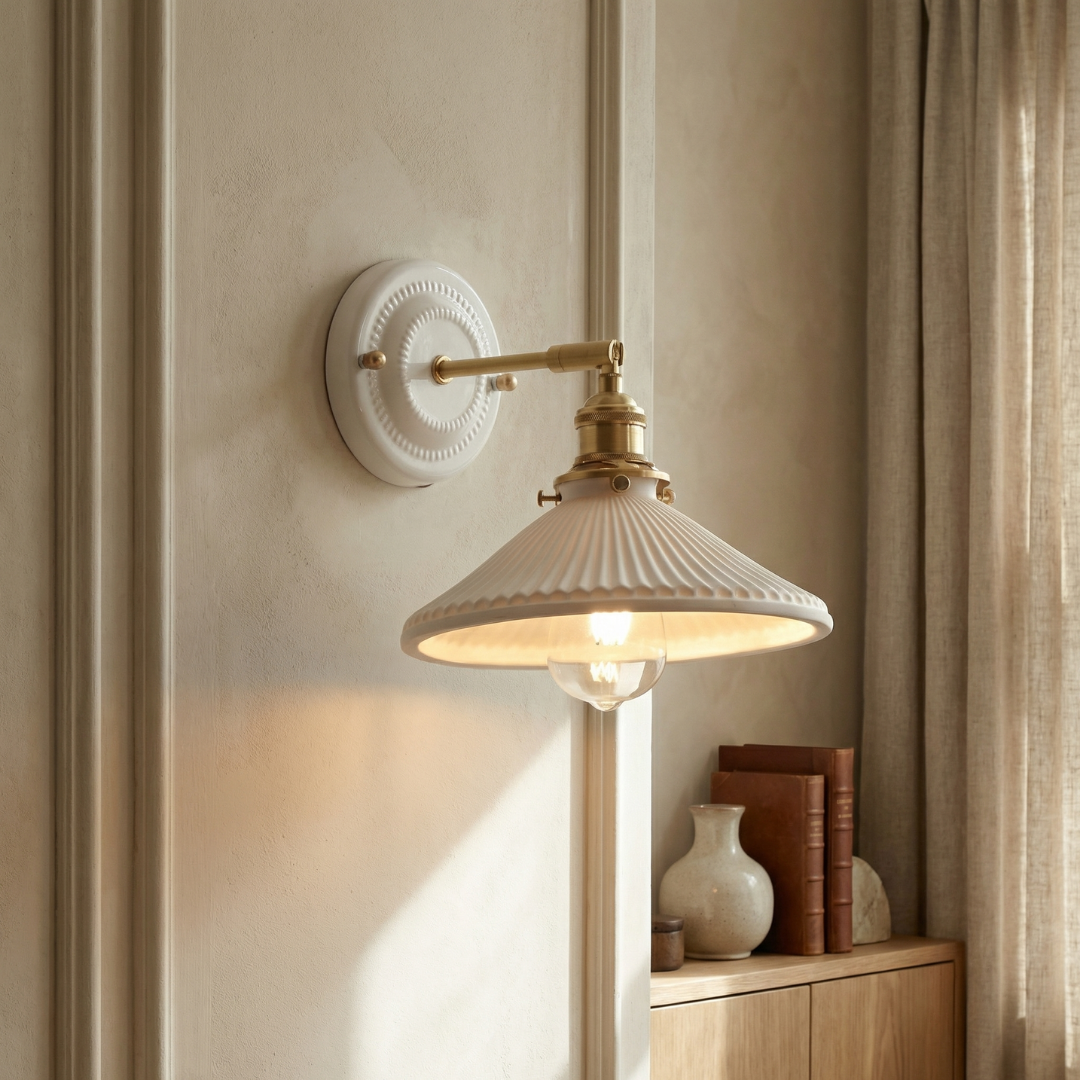Elegancki kinkiet ceramiczny z mosiężnymi akcentami – zdjęcie 1