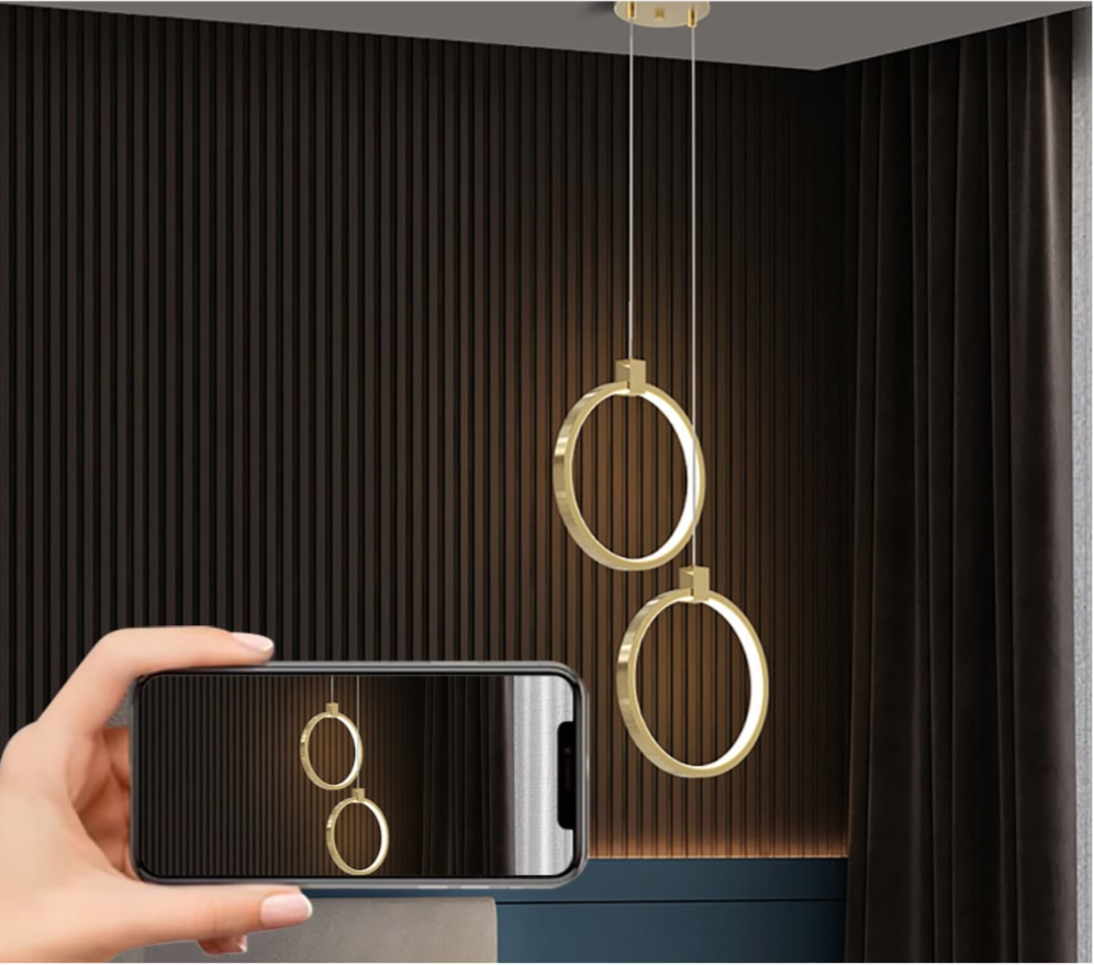 Lampa wisząca LED z okrągłymi pierścieniami | Designerska lampa sufitowa w kolorze złotego mosiądzu