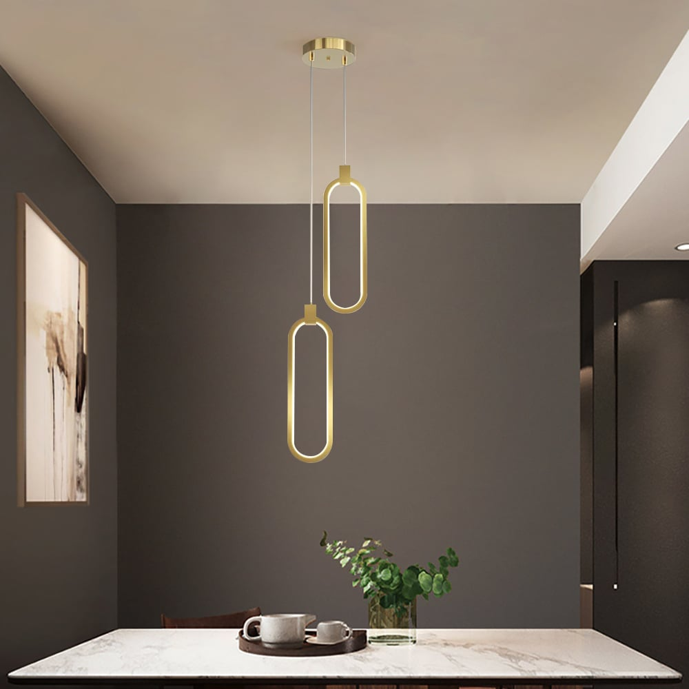 Lampa wisząca LED z okrągłymi pierścieniami | Designerska lampa sufitowa w kolorze złotego mosiądzu