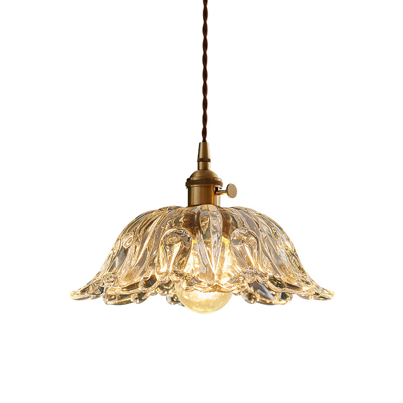 Szklana lampa wisząca kwiat | Designerska lampa sufitowa z miedzi i szkła do salonu, jadalni i sypialni