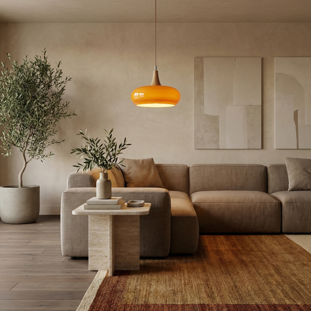 Lampa wisząca Hailie | Designerska lampa sufitowa ze szkła i drewna do salonu, kuchni oraz jadalni