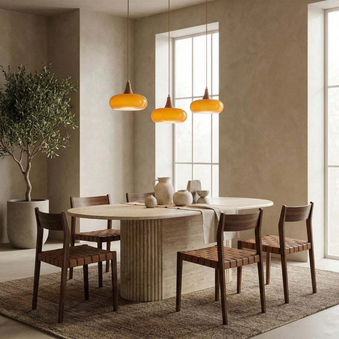 Lampa wisząca Hailie | Designerska lampa sufitowa ze szkła i drewna do salonu, kuchni oraz jadalni