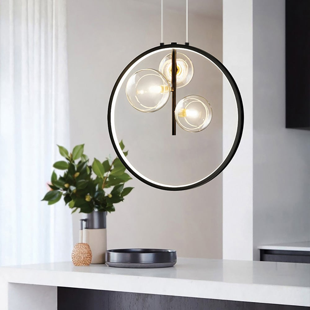 Lumen Collection | Szklana lampa wisząca kula | Nowoczesne oświetlenie do salonu, kuchni i jadalni