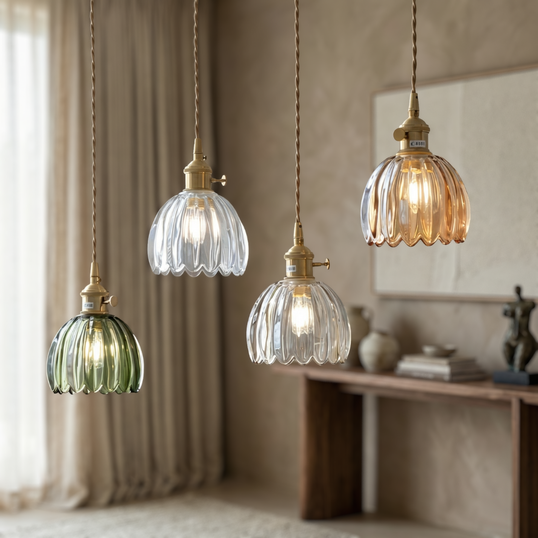 Lumen Collection | Szklana lampa wisząca w stylu vintage | Eleganckie oświetlenie do salonu, jadalni i kuchni