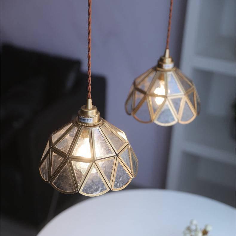 Mosiężna lampa wisząca ze szkła | Designerska lampa sufitowa do salonu, jadalni i kuchni