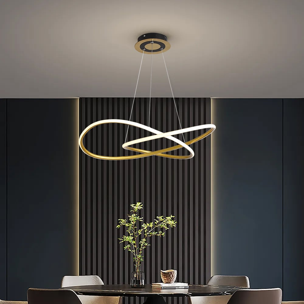 Lumen Collection | Nowoczesna lampa wisząca LED w kolorze złotym | Designerskie oświetlenie do salonu i jadalni