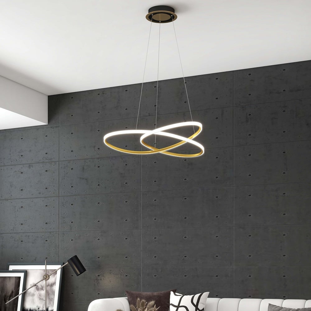 Lumen Collection | Nowoczesna lampa wisząca LED w kolorze złotym | Designerskie oświetlenie do salonu i jadalni