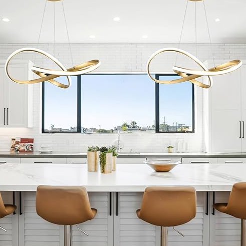 Lumen Collection | Nowoczesna lampa wisząca LED w kolorze złotym | Designerskie oświetlenie do salonu i jadalni