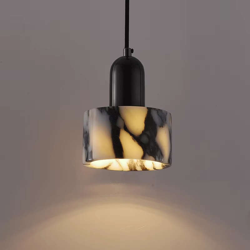 Marmurowa lampa wisząca z naturalnego kamienia | Designerska lampa sufitowa do salonu i jadalni