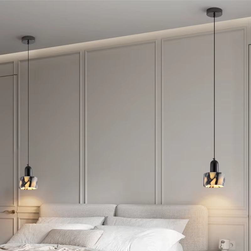 Marmurowa lampa wisząca z naturalnego kamienia | Designerska lampa sufitowa do salonu i jadalni