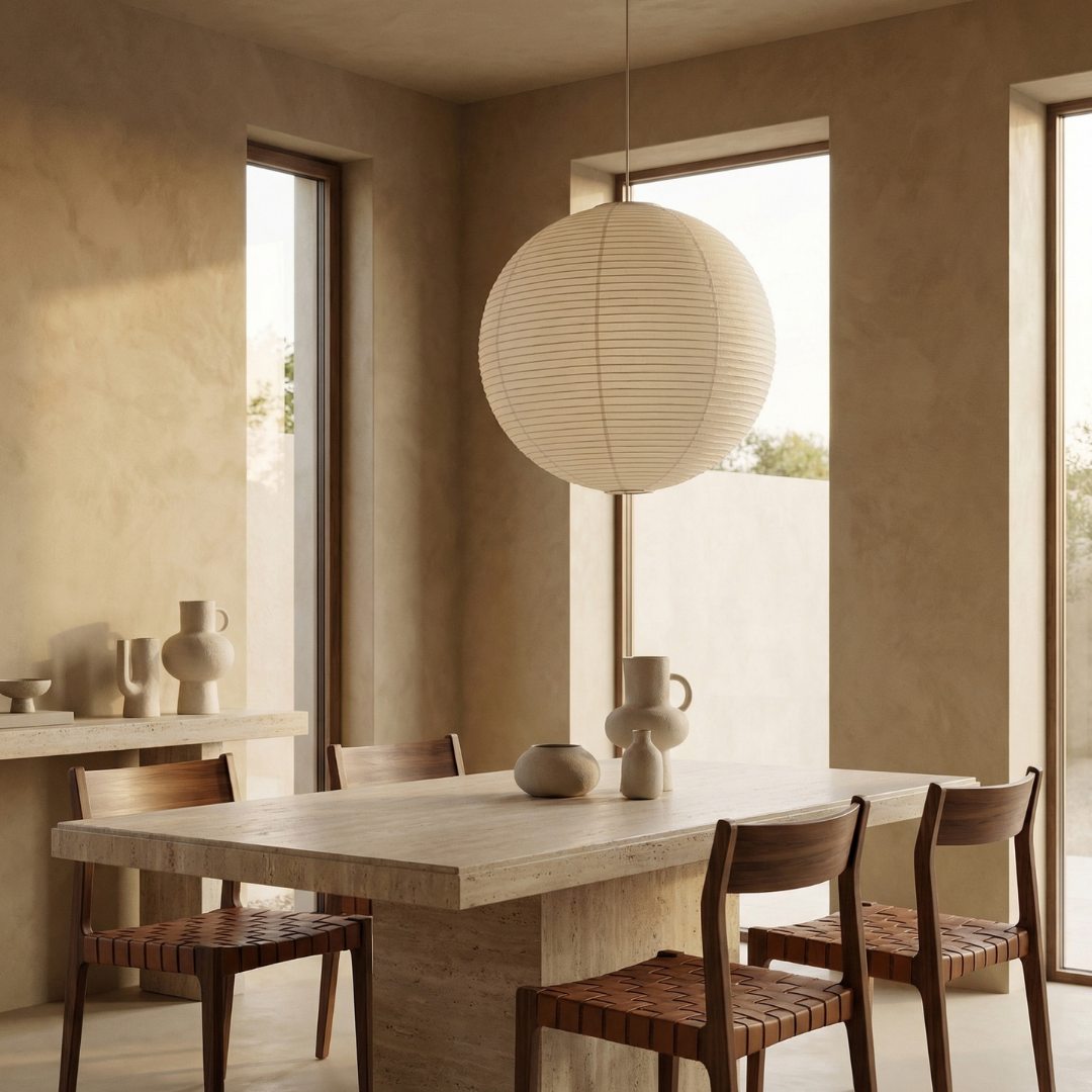 Lumen Collection | Papierowa lampa wisząca w stylu japandi | Ciepłe oświetlenie do salonu, sypialni i jadalni
