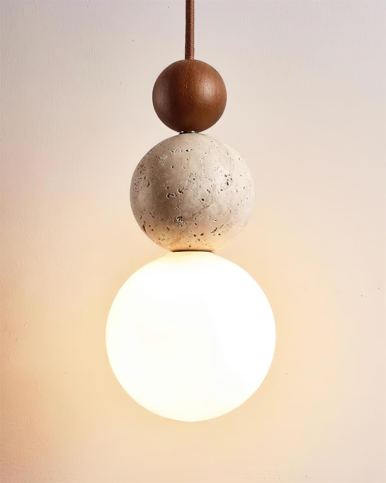 Designerska lampa wisząca z trawertynu i szkła | Nowoczesna lampa sufitowa LED do salonu i jadalni
