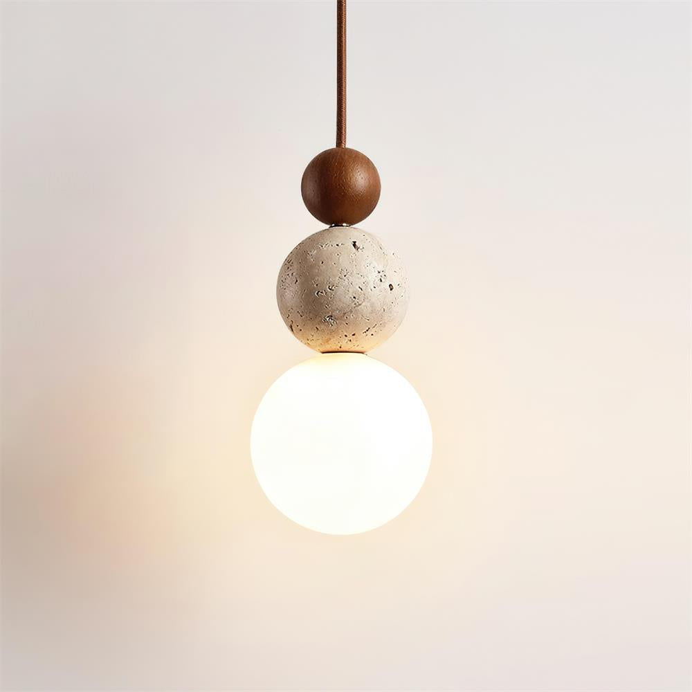 Designerska lampa wisząca z trawertynu i szkła | Nowoczesna lampa sufitowa LED do salonu i jadalni
