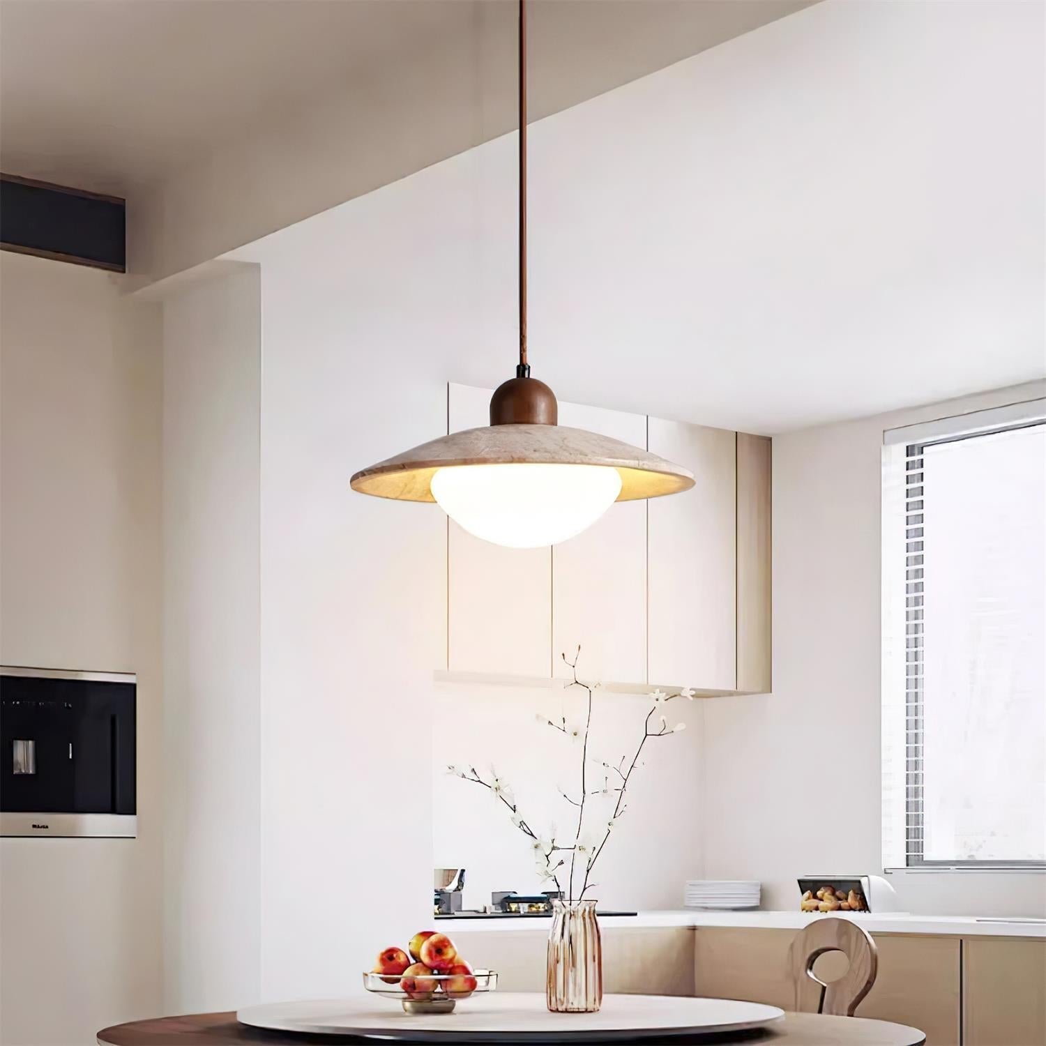 Lumen Collection | Lampa wisząca z trawertynu i szkła | Eleganckie oświetlenie do salonu, jadalni i sypialni