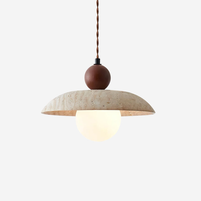 Lampa Wisząca z Trawertynu z Drewnianą Kulą