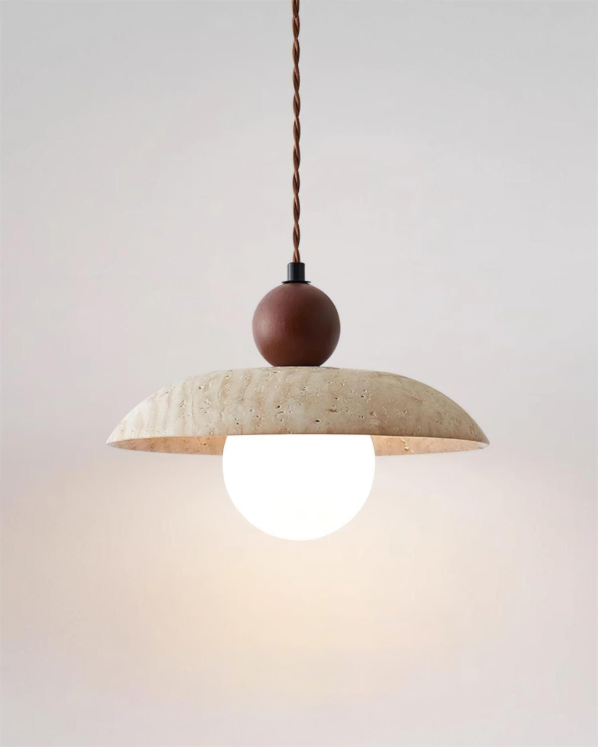 Lampa Wisząca z Trawertynu z Drewnianą Kulą