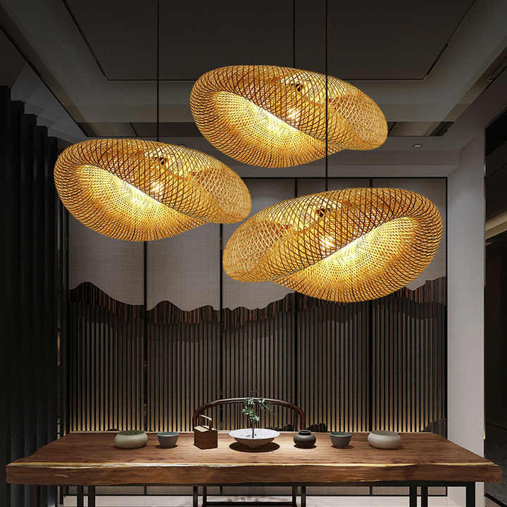 Lumen Collection | Bambusowa lampa wisząca ręcznie pleciona | Naturalne oświetlenie do salonu, jadalni i kuchni