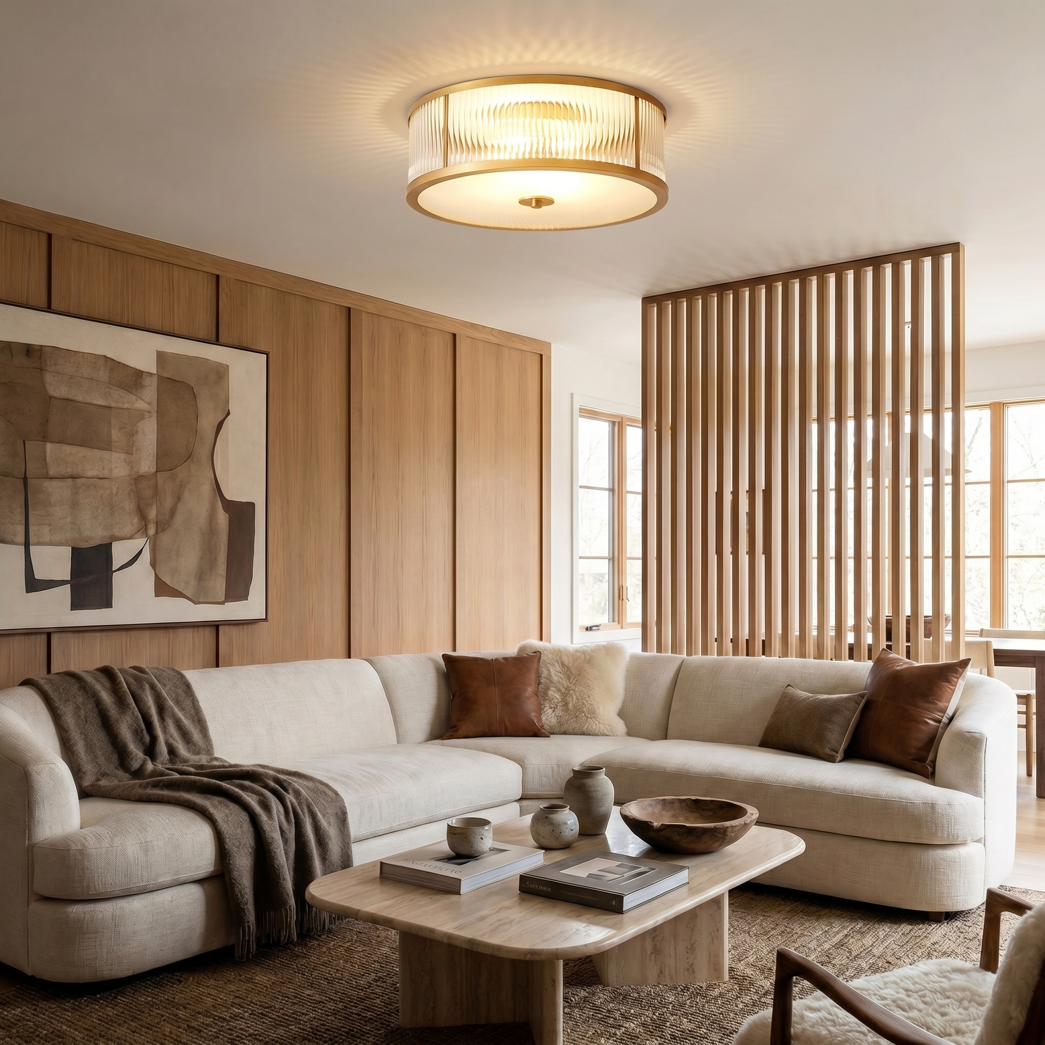 Ryflowana szklana lampa sufitowa | Designerska lampa w stylu vintage do salonu, kuchni i przedpokoju
