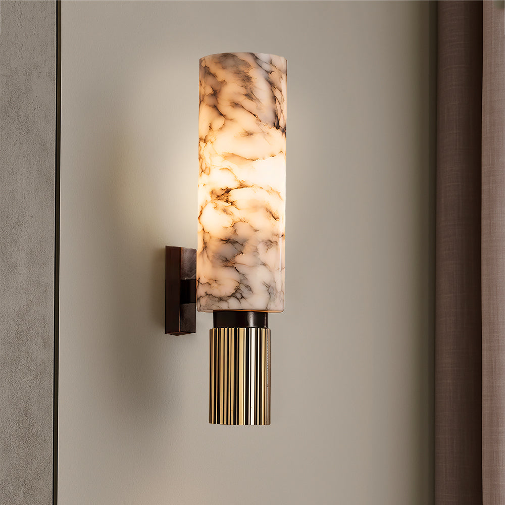 Elegancka Lampa Ścienna | Pionowy Kinkiet z Marmuru i Miedzi