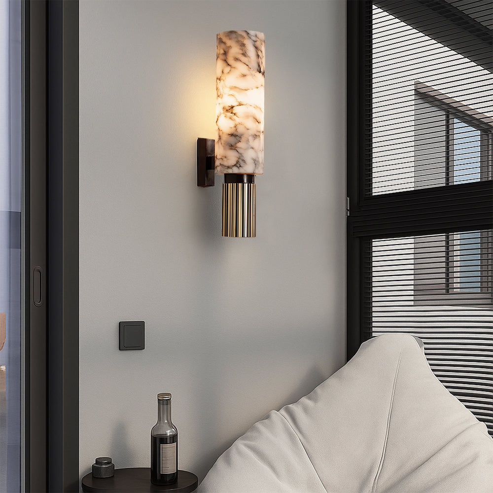 Elegancka Lampa Ścienna | Pionowy Kinkiet z Marmuru i Miedzi