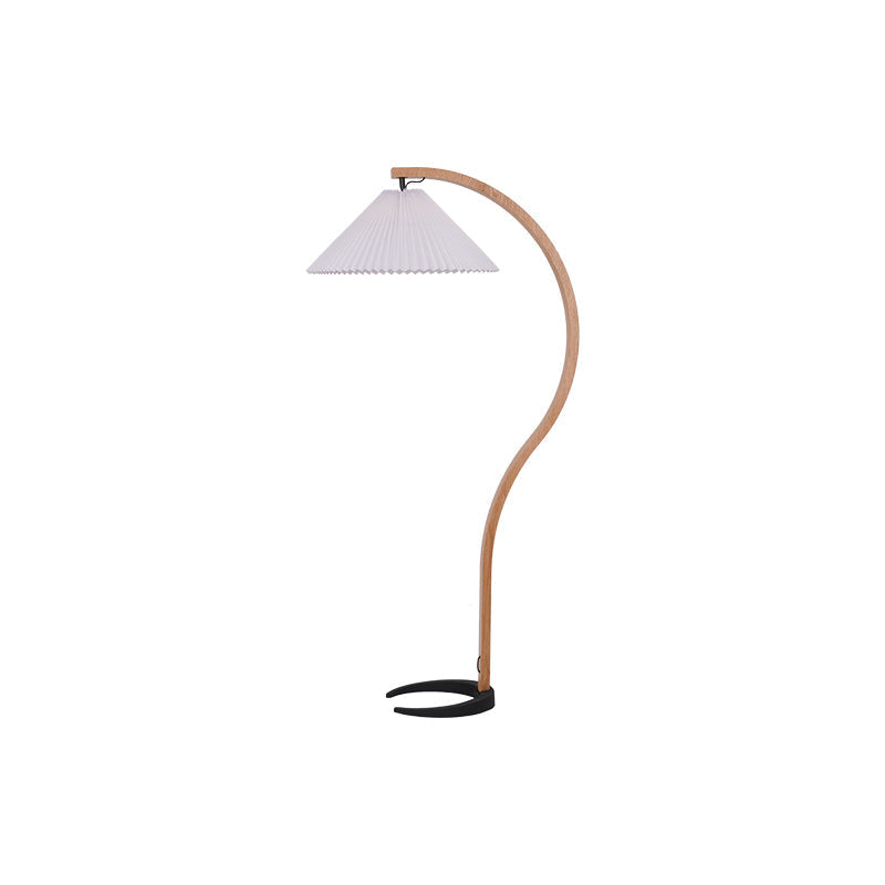 Lumen Caprani | Drewniana Lampa Podłogowa z Lnianym Kloszem i Zakrzywionym Designem