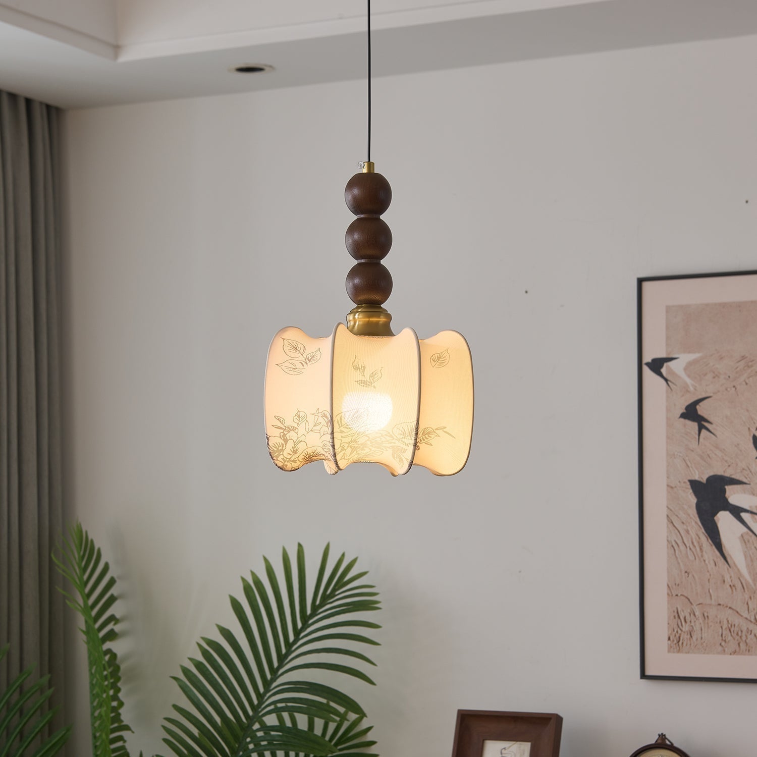 Lumen Collection | Elegancka lampa wisząca ze szkła i drewna | Designerskie oświetlenie do salonu, jadalni i sypialni