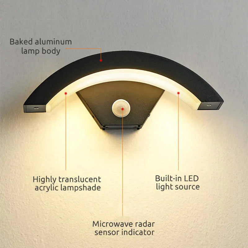 Elvon | Nordic Arc Waterproof LED Outdoor Wall Lamp with Motion Sensor