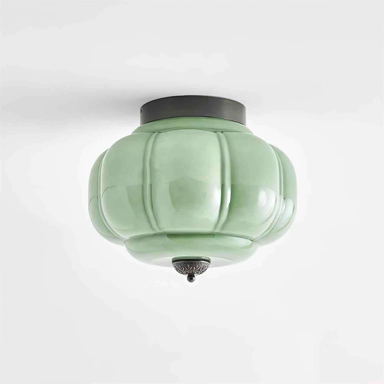 Zielona szklana lampa sufitowa Elyra | Designerska lampa z metalu i szkła do salonu, sypialni i kuchni