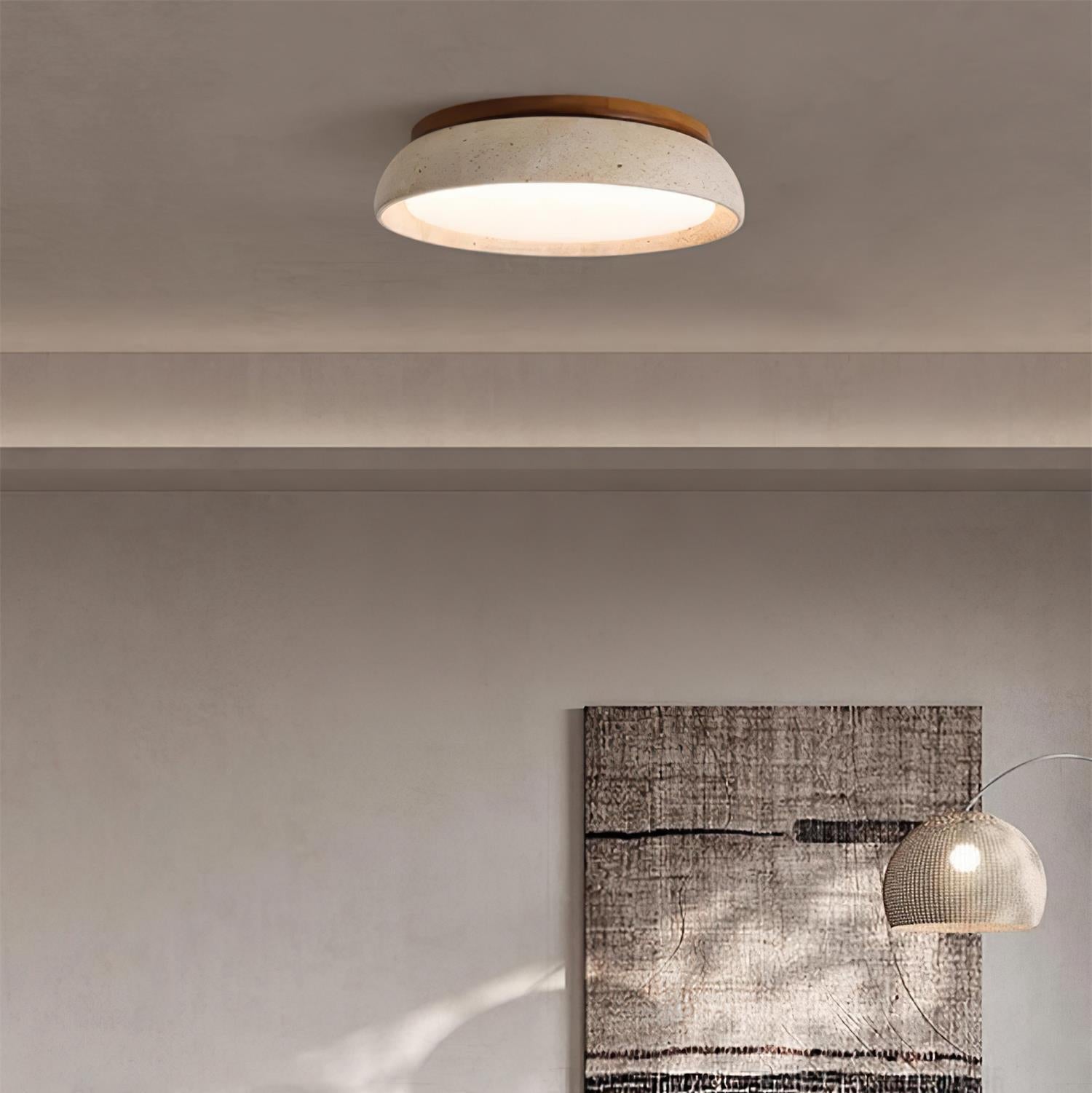 Lampa sufitowa Kloris z trawertynu | Designerska lampa LED z naturalnego kamienia do salonu i sypialni