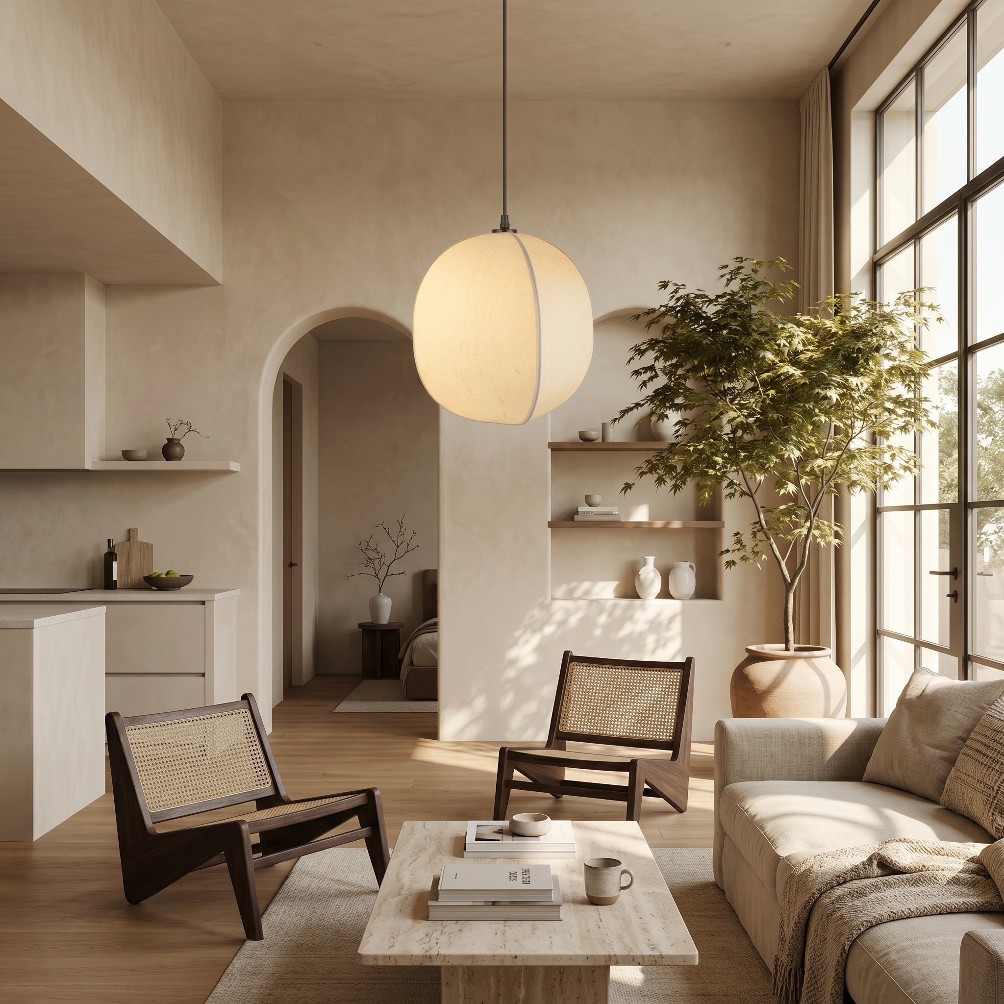 Lumen Collection | Lniana lampa wisząca w stylu minimalistycznym | Ciepłe oświetlenie do salonu, sypialni i jadalni