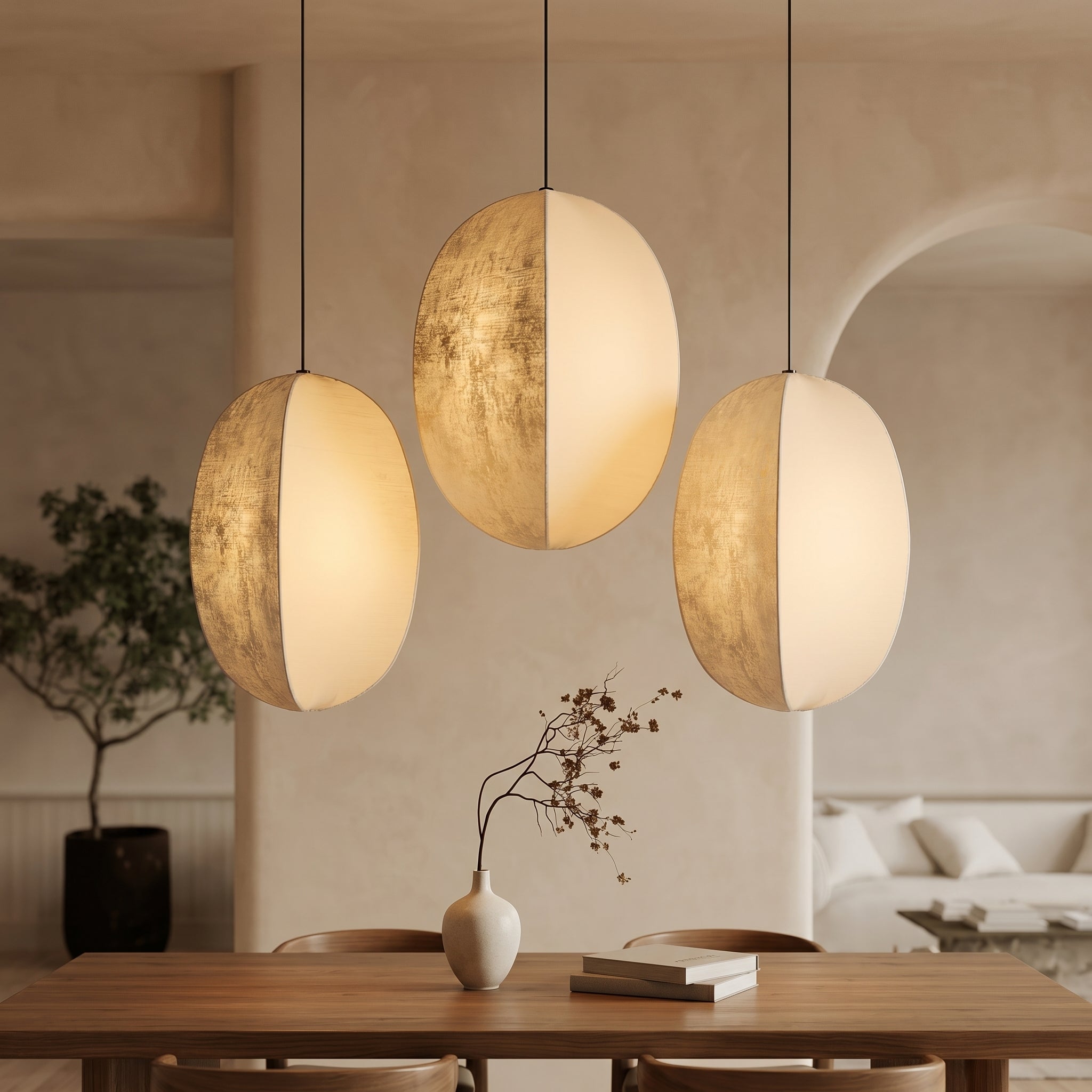 Lumen Collection | Lniana lampa wisząca w stylu minimalistycznym | Ciepłe oświetlenie do salonu, sypialni i jadalni