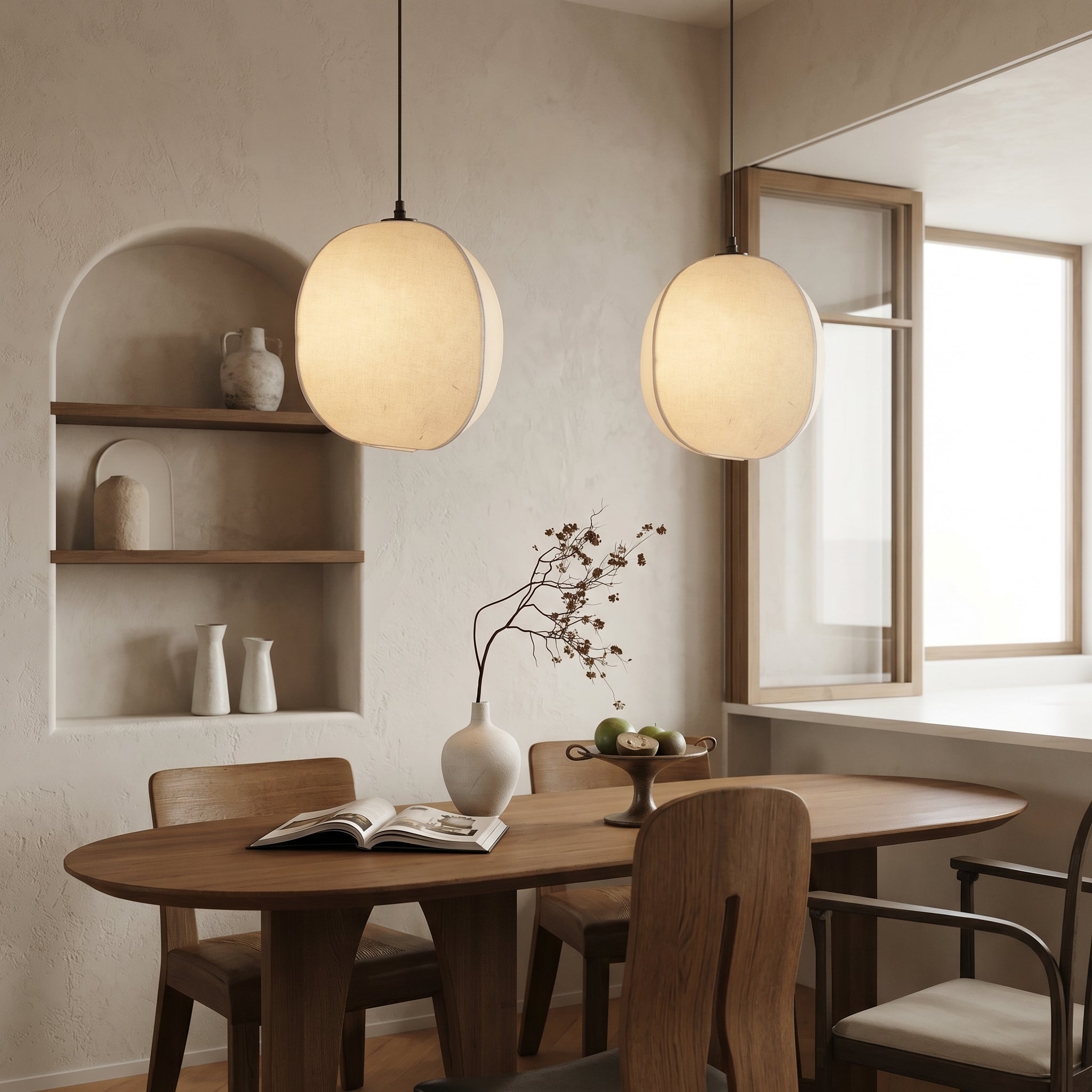 Lumen Collection | Lniana lampa wisząca w stylu minimalistycznym | Ciepłe oświetlenie do salonu, sypialni i jadalni