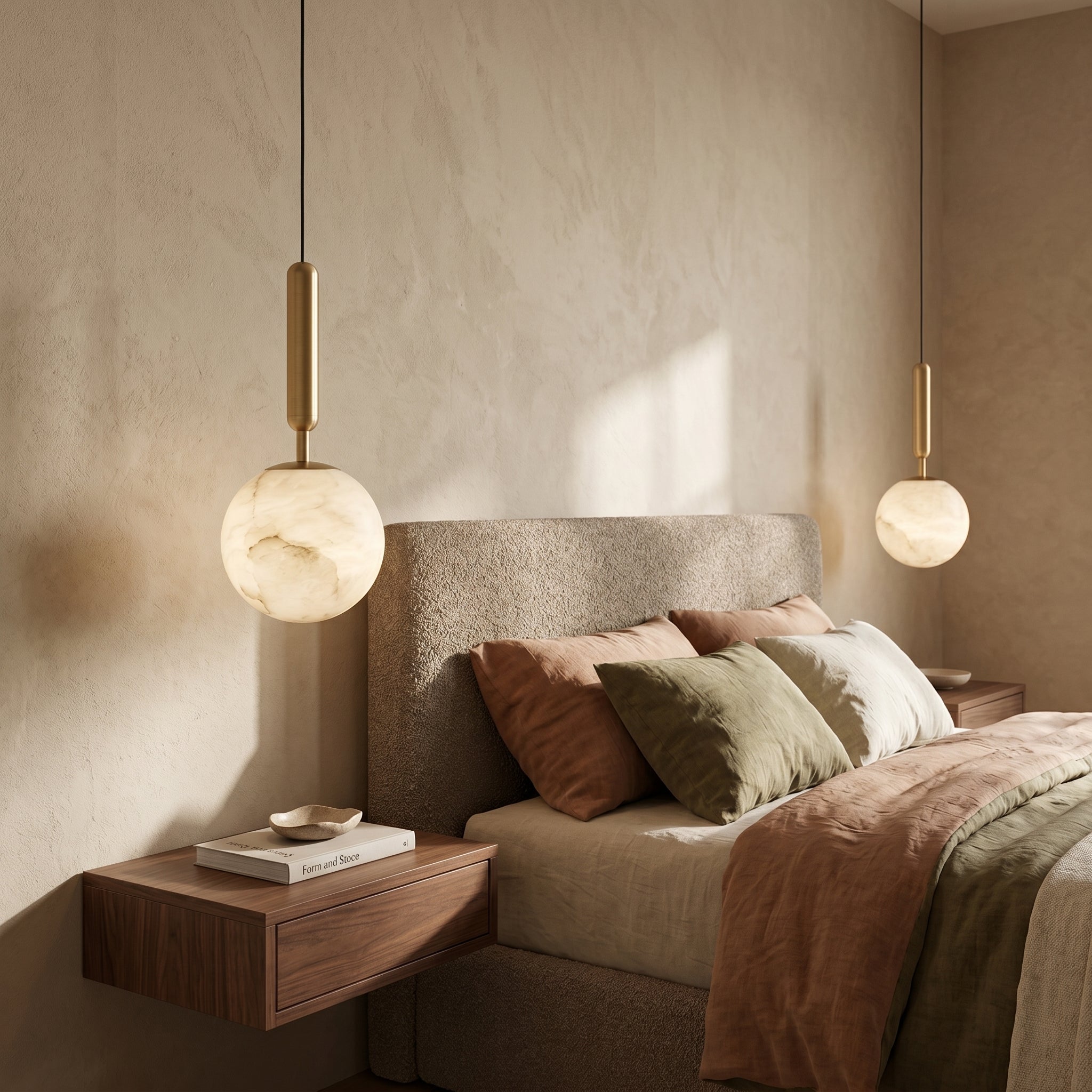 Lampa wisząca Lumen Alabaster Brass | Designerska metalowa lampa LED E27 do salonu, kuchni i jadalni