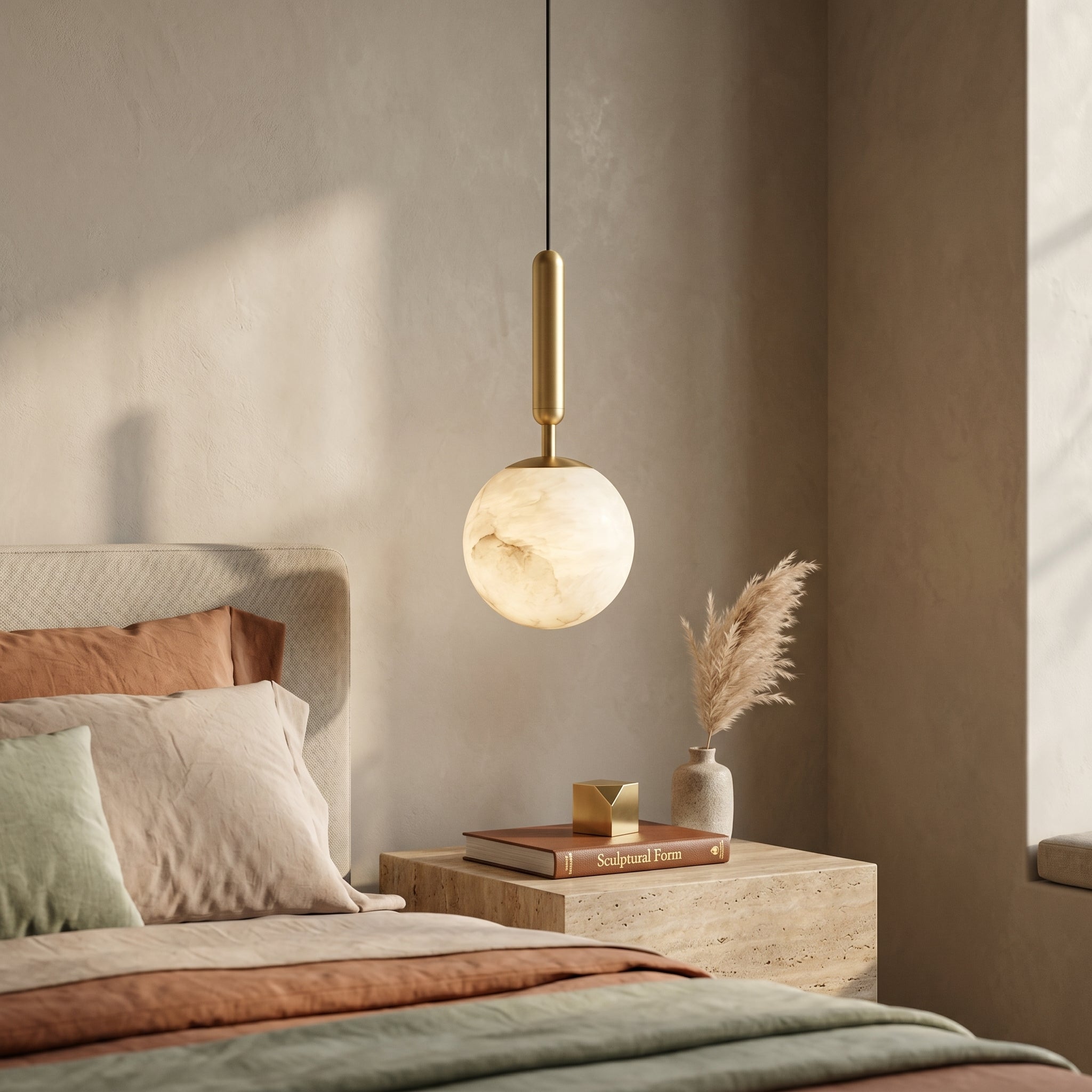 Lampa wisząca Lumen Alabaster Brass | Designerska metalowa lampa LED E27 do salonu, kuchni i jadalni